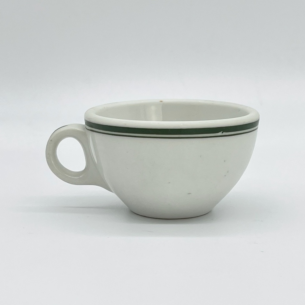 Vintage 1940s Shenango China Green Striped Flat Coffee Cup Mug Restaurant Ware